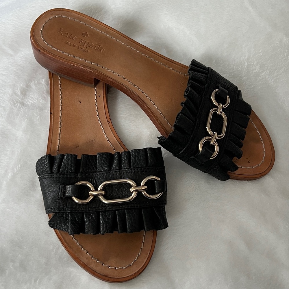 Kate Spade Black Ruffle Chain Sandals